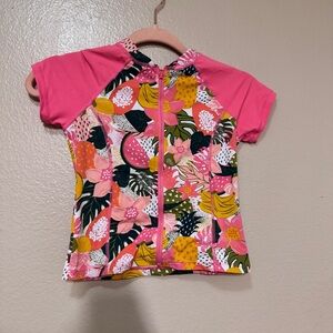 Garnet Hill Pink Tropical Zip-Front Rash Guard Tee